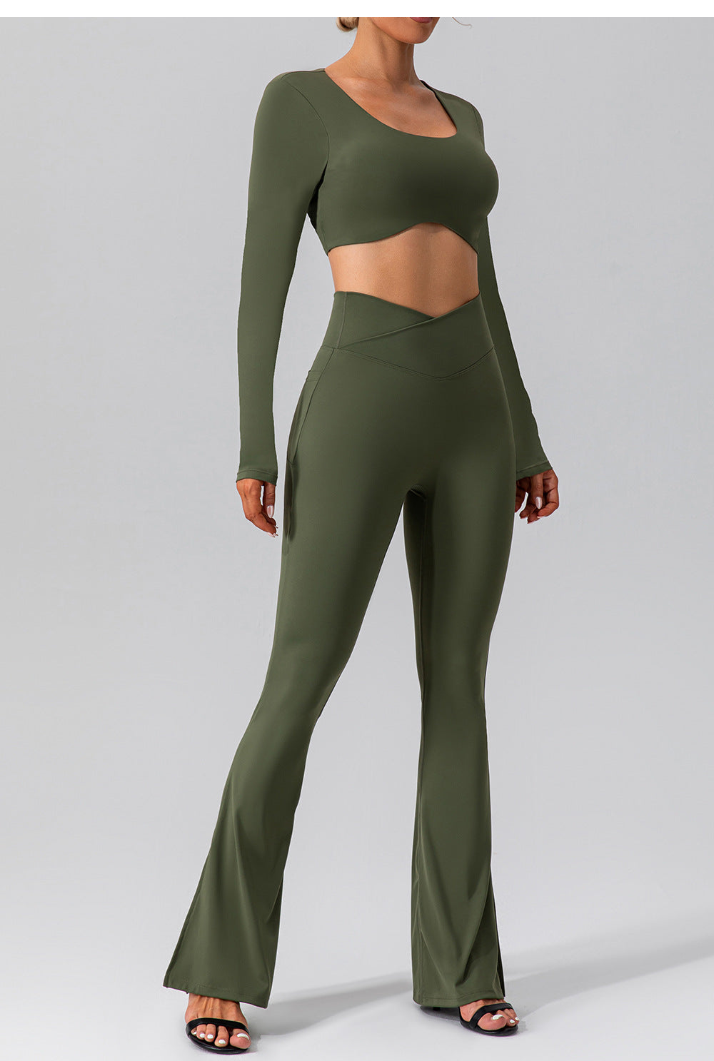 2023.08 autumn naked stretch sports yoga bell-bottom pants tight and thin high waist peach hip-lifting fitness trousers