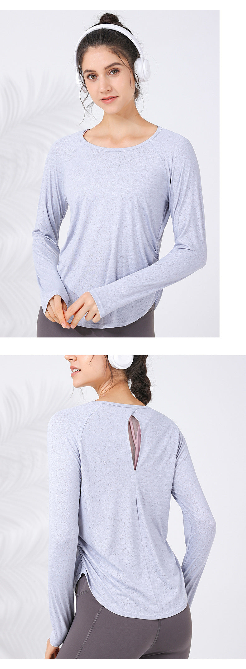 2023.09 New jacquard hollow out breathable sports long-sleeved adjustable waist drawstring to cover the meat curved hem fitness clothes for women
