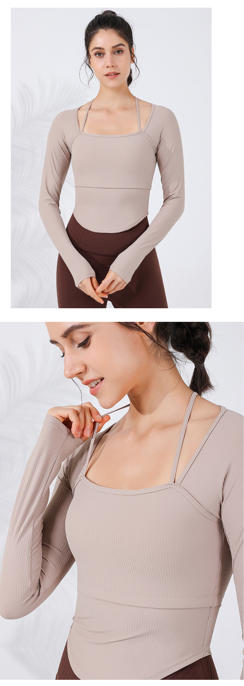 2023.09 New slimming ribbed thread shaping slimming sports T+ underwear two-in-one yoga clothing curved hem covering meat fitness clothing