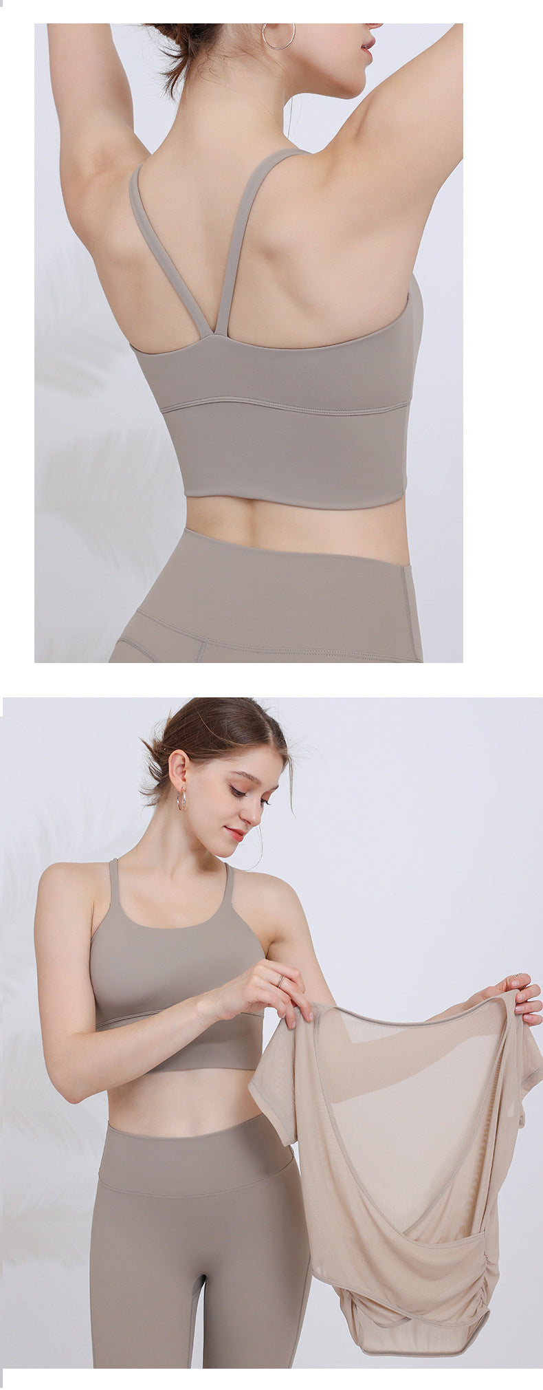 Yoga clothing sports bra women gather bra running fitness bra outer mesh gauze blouse suit