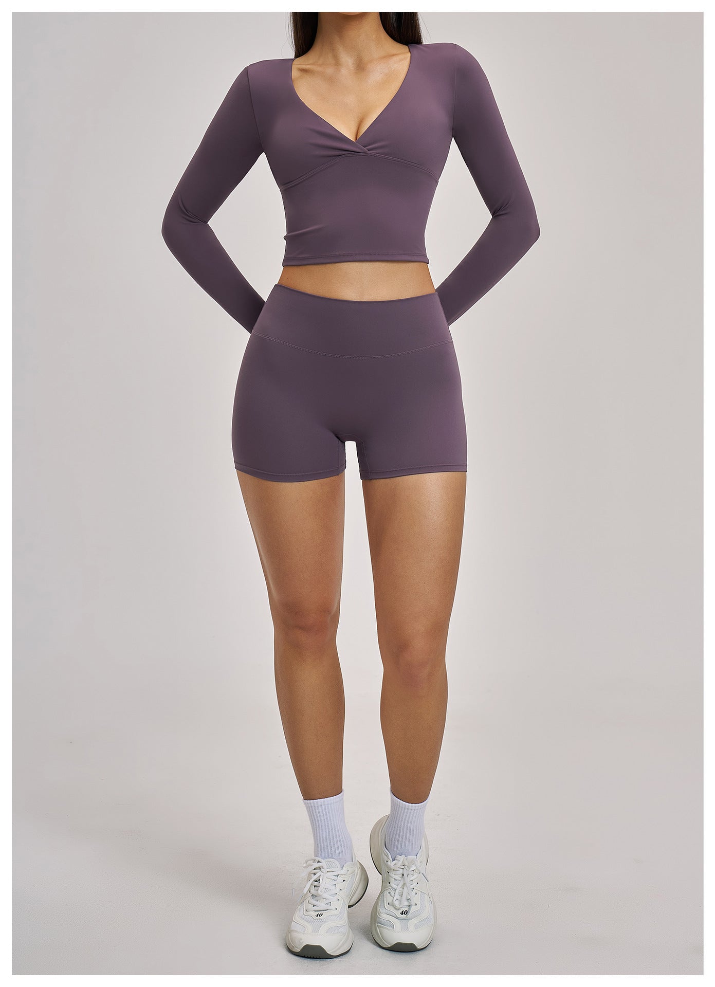 03/2026 European and American style long-sleeved yoga suit, sports running halter neck fitness suit, brushed backless yoga wear 4520