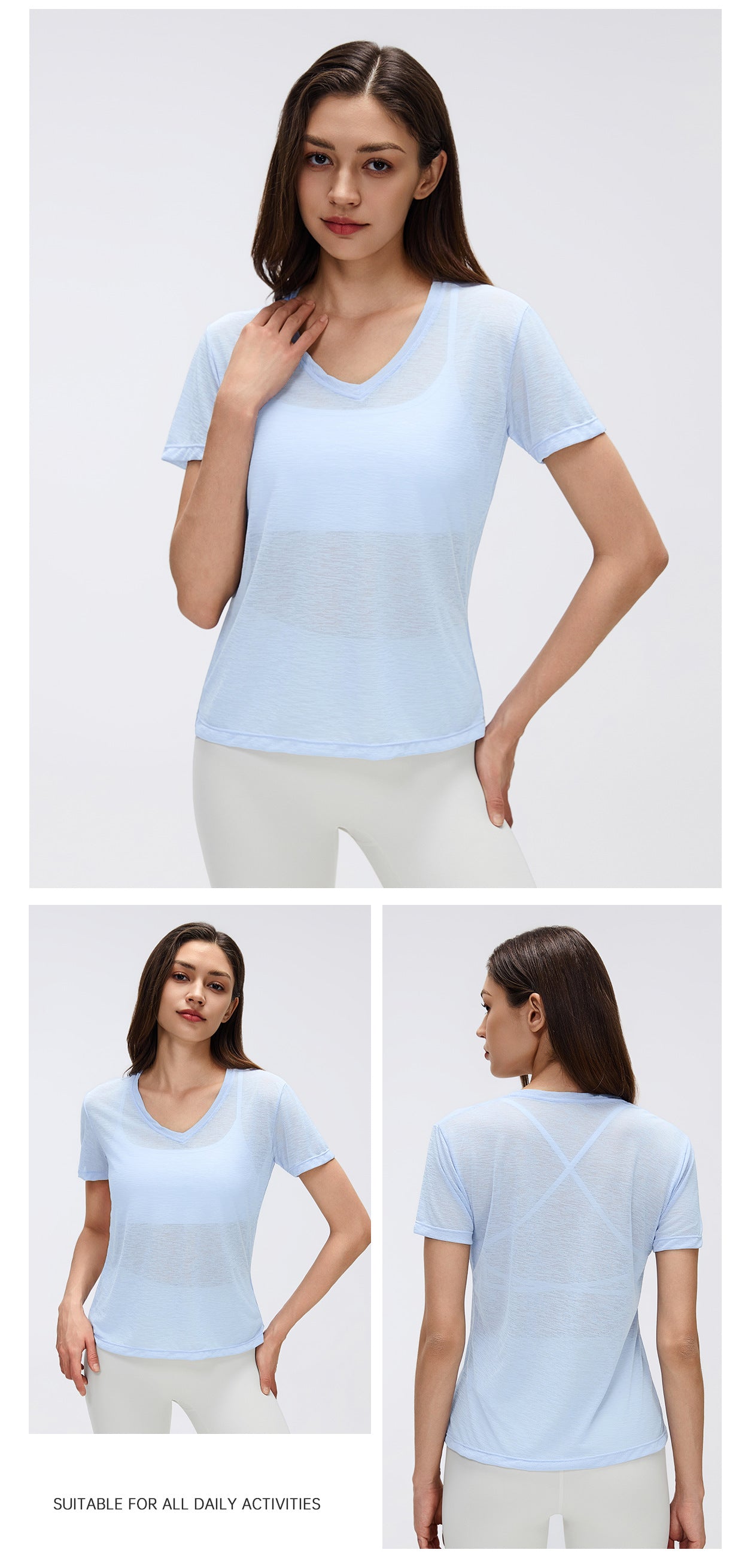 02/2026 Thin, quick-drying yoga cover-up, women's slub yarn loose-fitting breathable fitness sports short-sleeved T-shirt, summer style, D26098