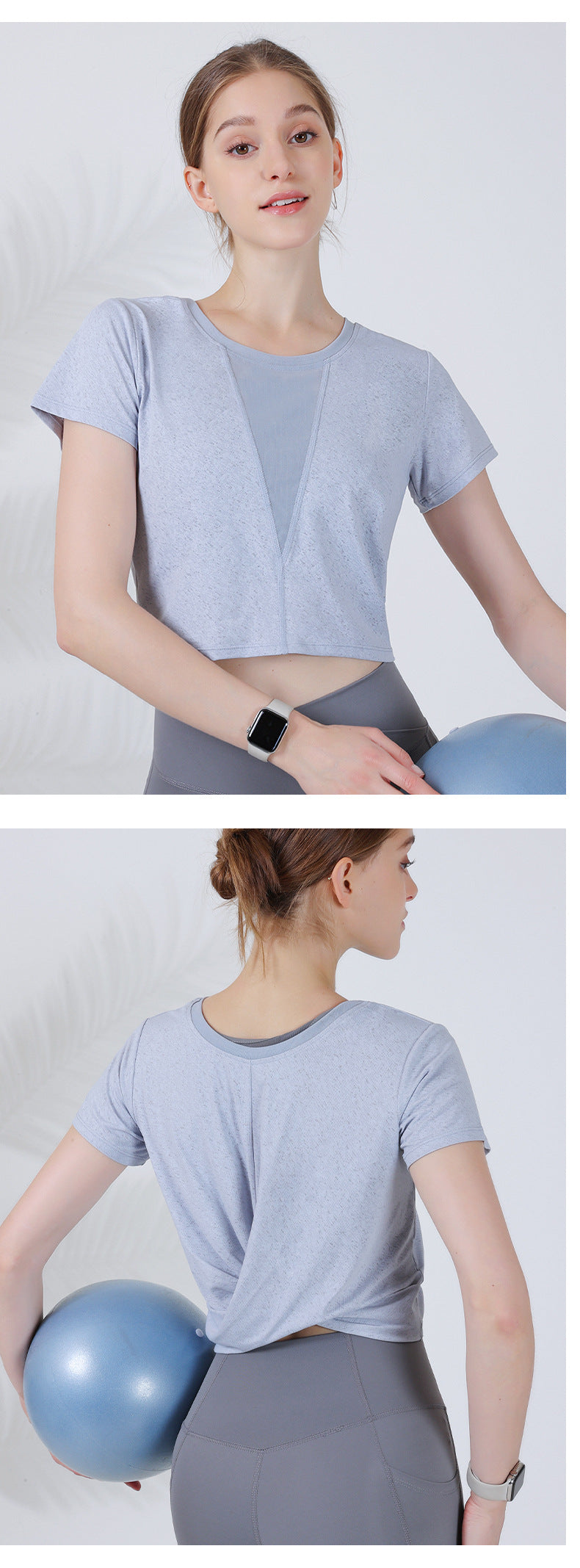 2 wear sports T-shirt female yoga clothing cool feeling breathable fitness top running short-sleeved blouse