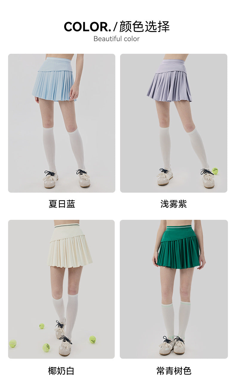 01/2026 Cool-feel sports mini skirt for women, faux two-piece design, anti-exposure yoga skirt with pockets, elastic waist, casual tennis skirt.