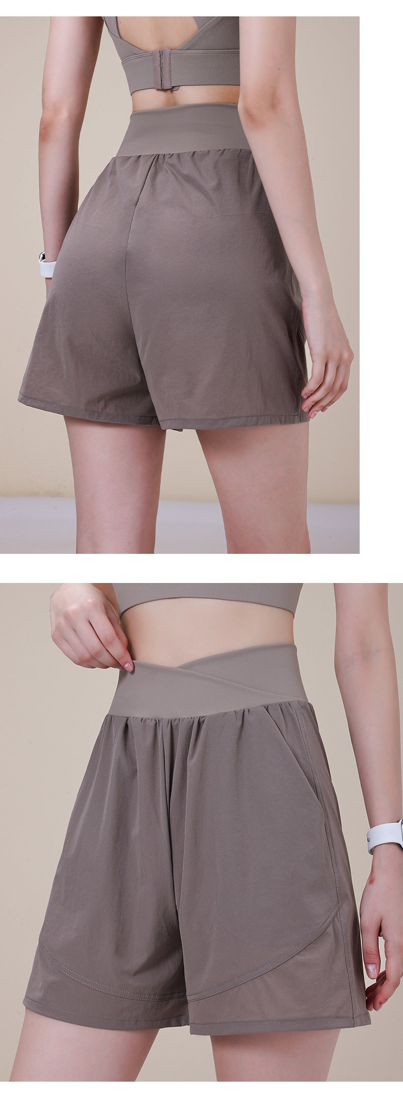 Summer new A-line trousers sports shorts women's belt pocket cross V-shaped belly slimming running fitness yoga pants