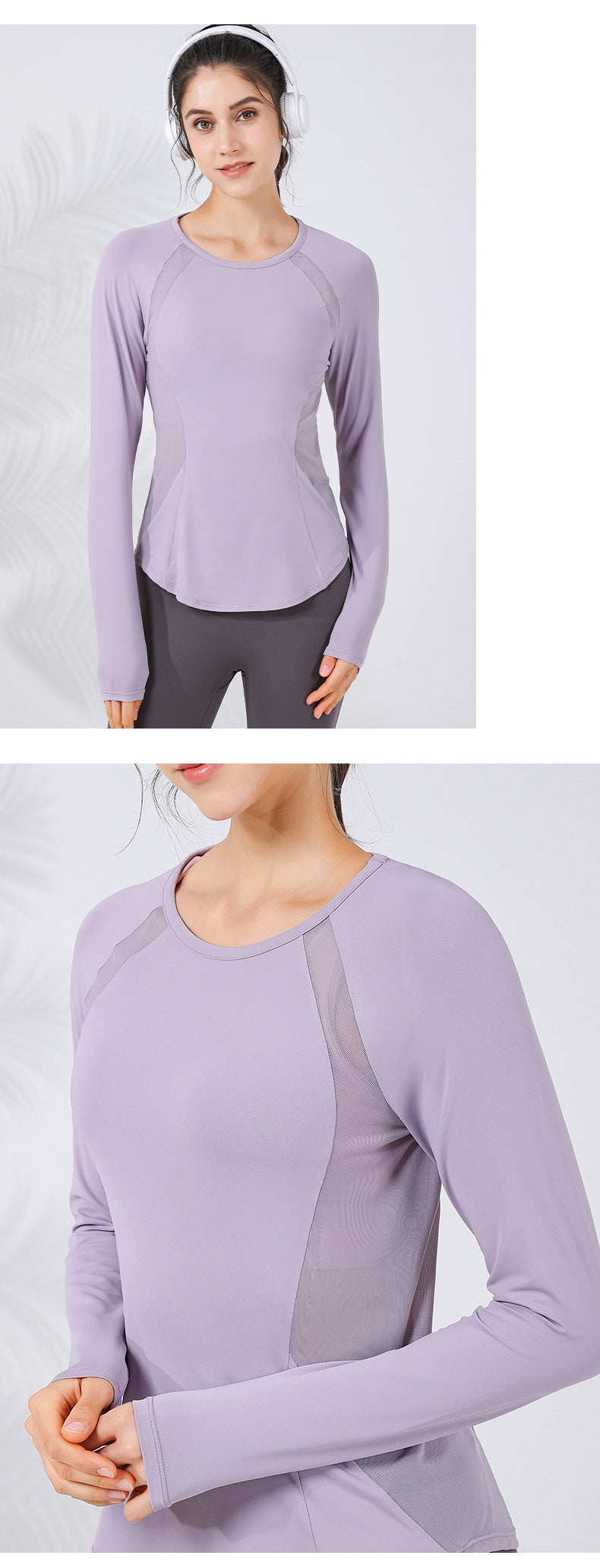 2023.09 Autumn and winter new body sculpting thin mesh stitching yoga clothing women's curved hem covering the meat all-match running fitness top