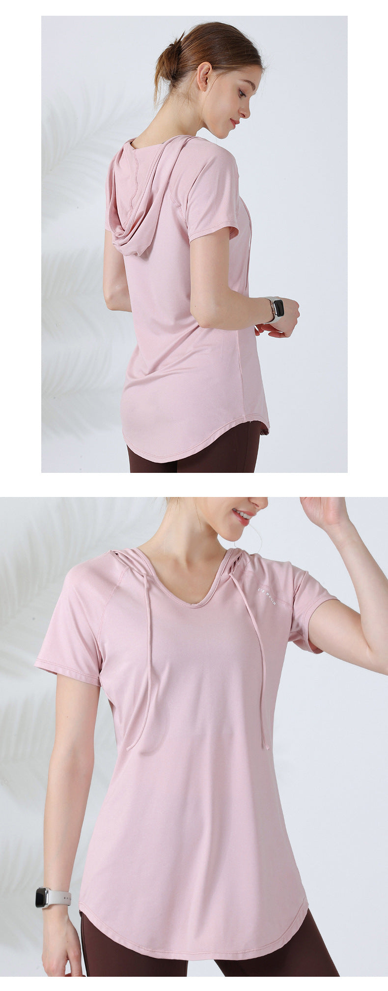 Loose hooded sports top women's short-sleeved T-shirt yoga clothing running fitness clothing