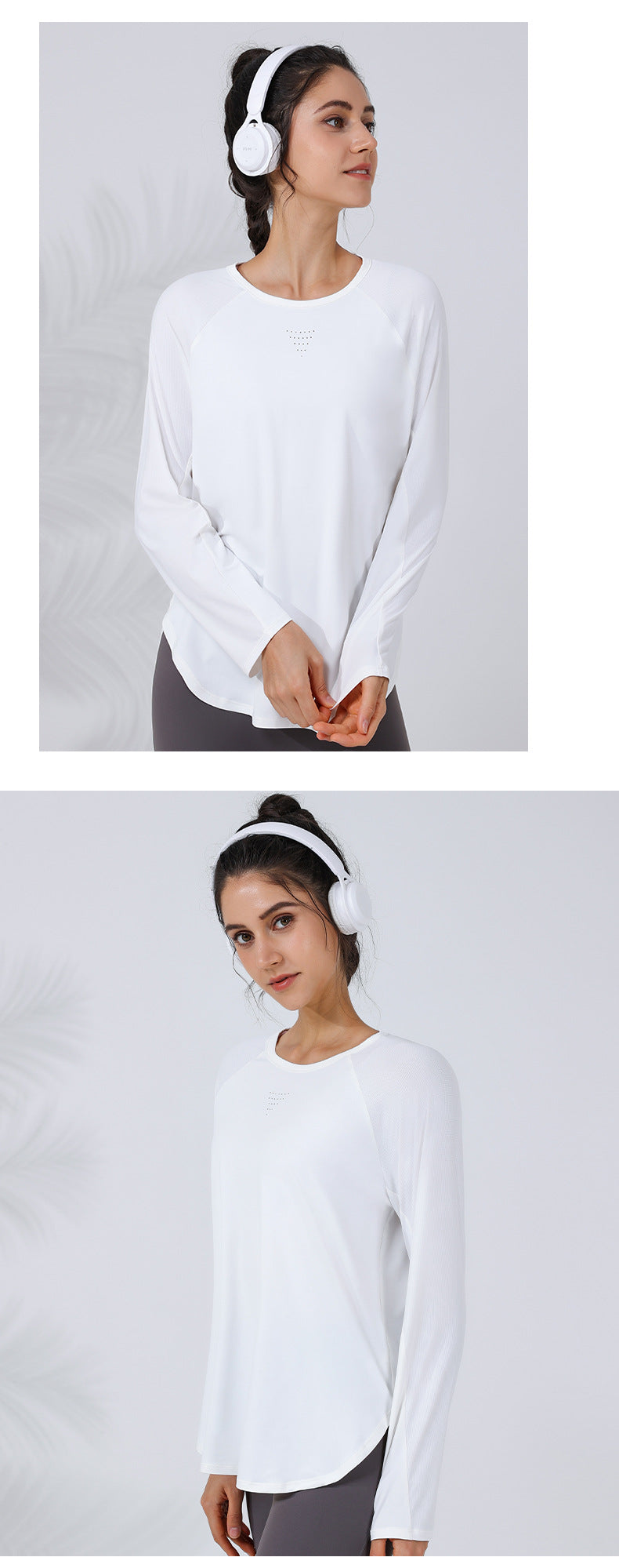 2023.09 Autumn and winter New mix colours stitching loose yoga long sleeve curved hem quick-drying slimming breathable sports top T-shirt