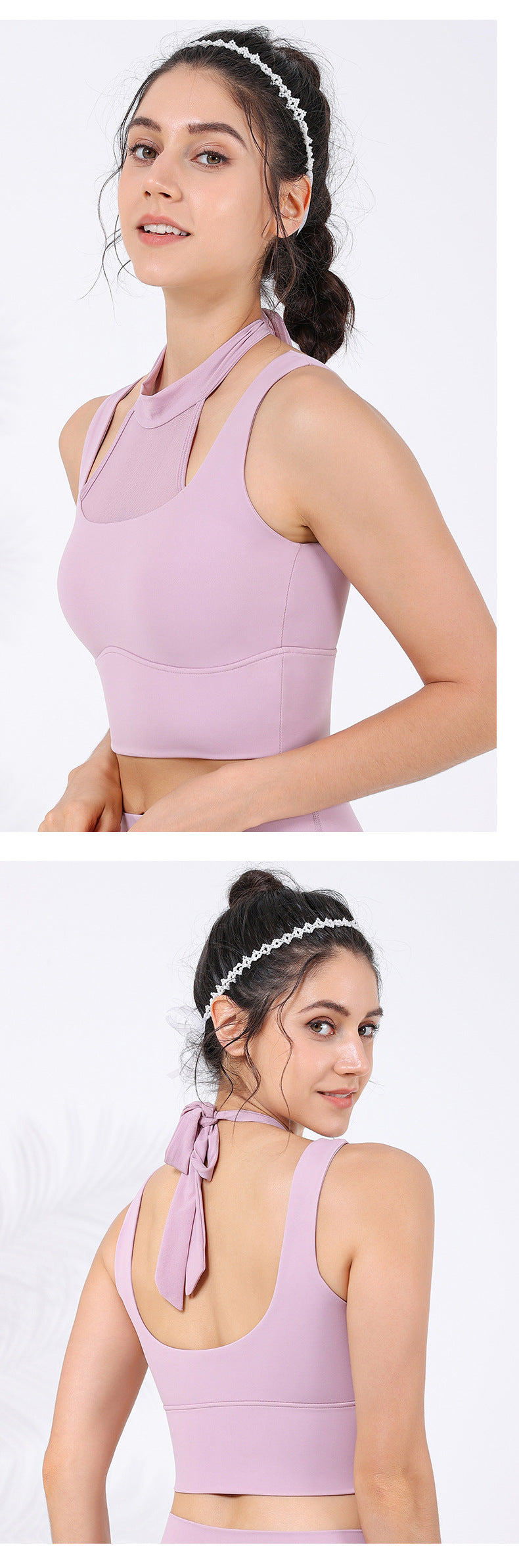 2023.09 New anti-light mesh neck-tie U-shaped beautiful back sports bra with widened sides to cover the side breasts running sports bra