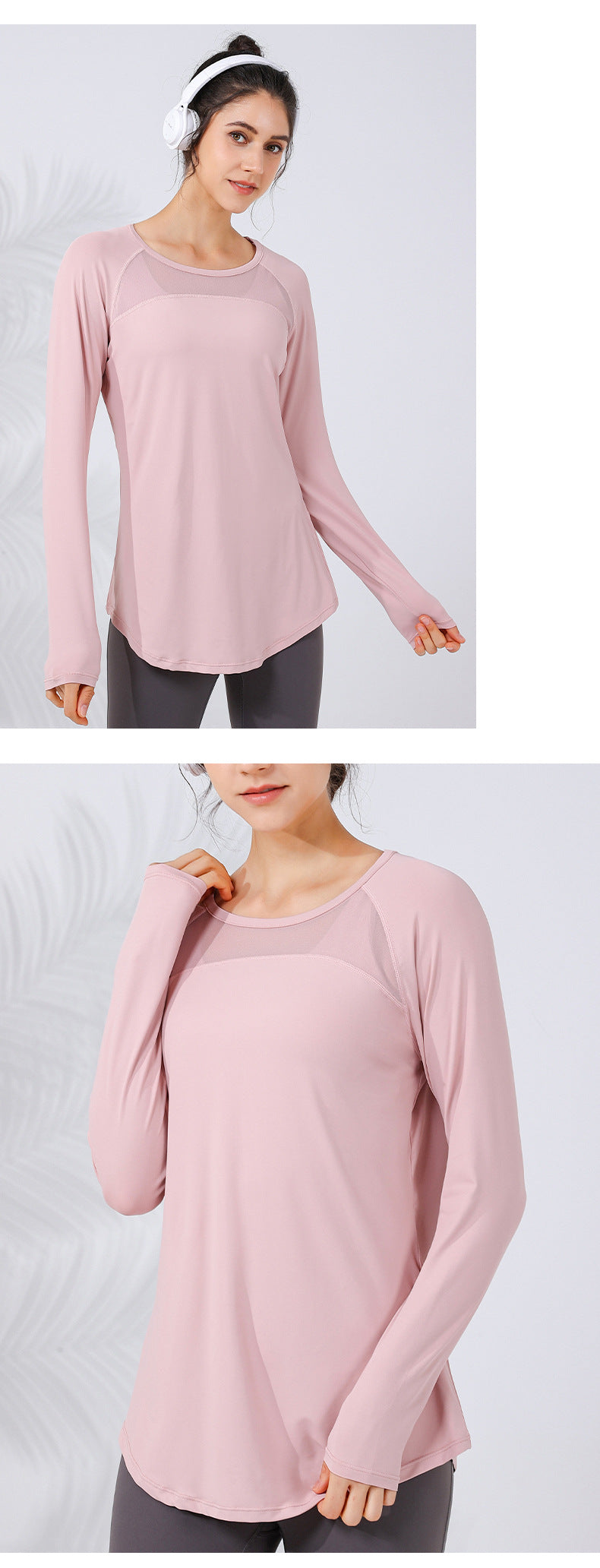2023.09 The new mesh mesh breathable, moisture-absorbing and sweat-wicking yoga long-sleeved women's waist-covering buttocks look thin and tall long-arc swing yoga clothes