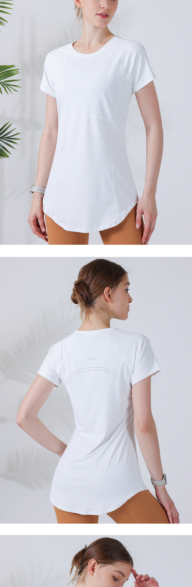 Spring and summer new long style cover the buttocks and show thin yoga clothing short-sleeved running fitness sportswear for women