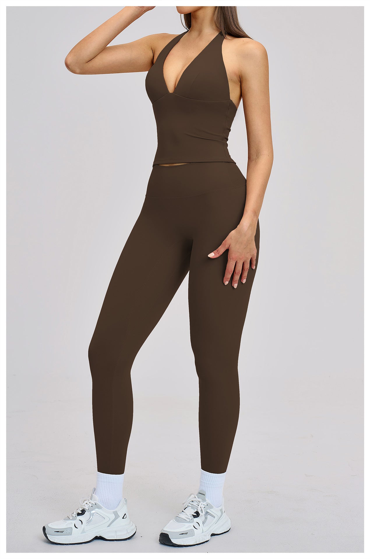 03/2026 Spring European and American style outdoor sports fitness set, brushed tight-fitting yoga wear, halter neck and beautiful back yoga set 4201