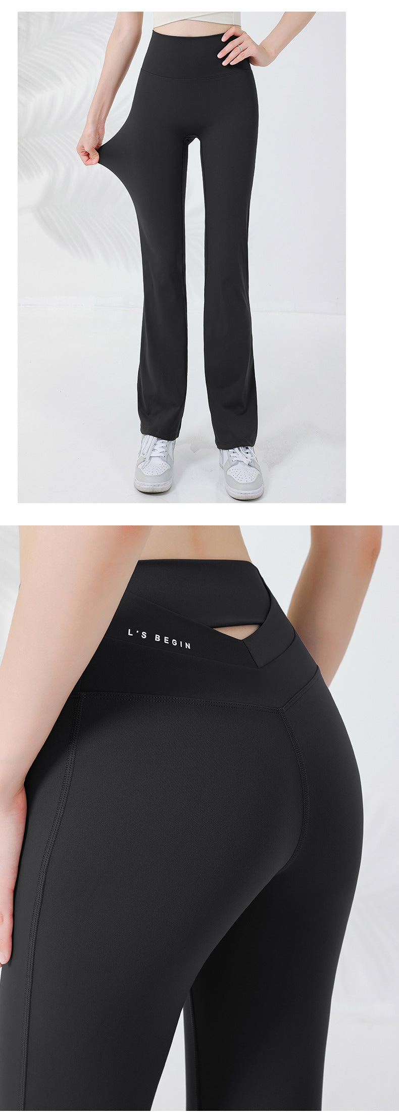 2023.08 skin-friendly yoga trousers women's high elastic belly cover legs back cross hollow peach hip fitness flared pants