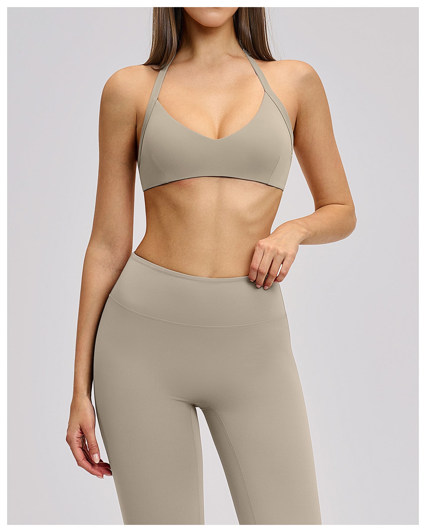 02/2026 Brushed halter neck sports bra with open back, yoga underwear, sports running fitness bra 4201