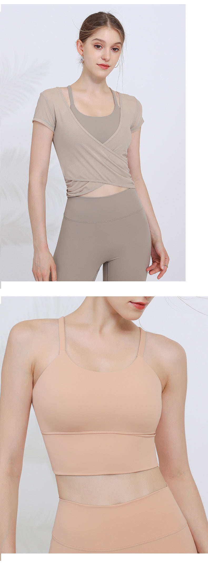 Yoga clothing sports bra women gather bra running fitness bra outer mesh gauze blouse suit