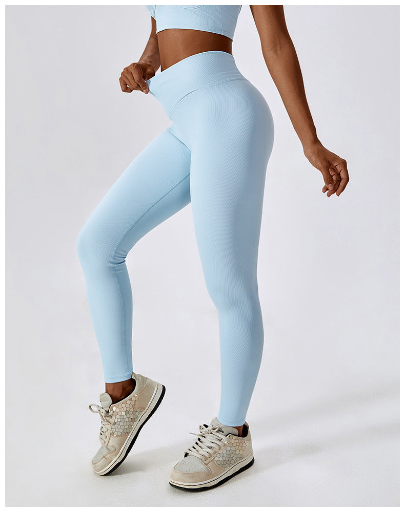 2023.09 cross ribbed high waist tight yoga pants threaded buttocks sports pants outer wear running quick-drying fitness pants 8333