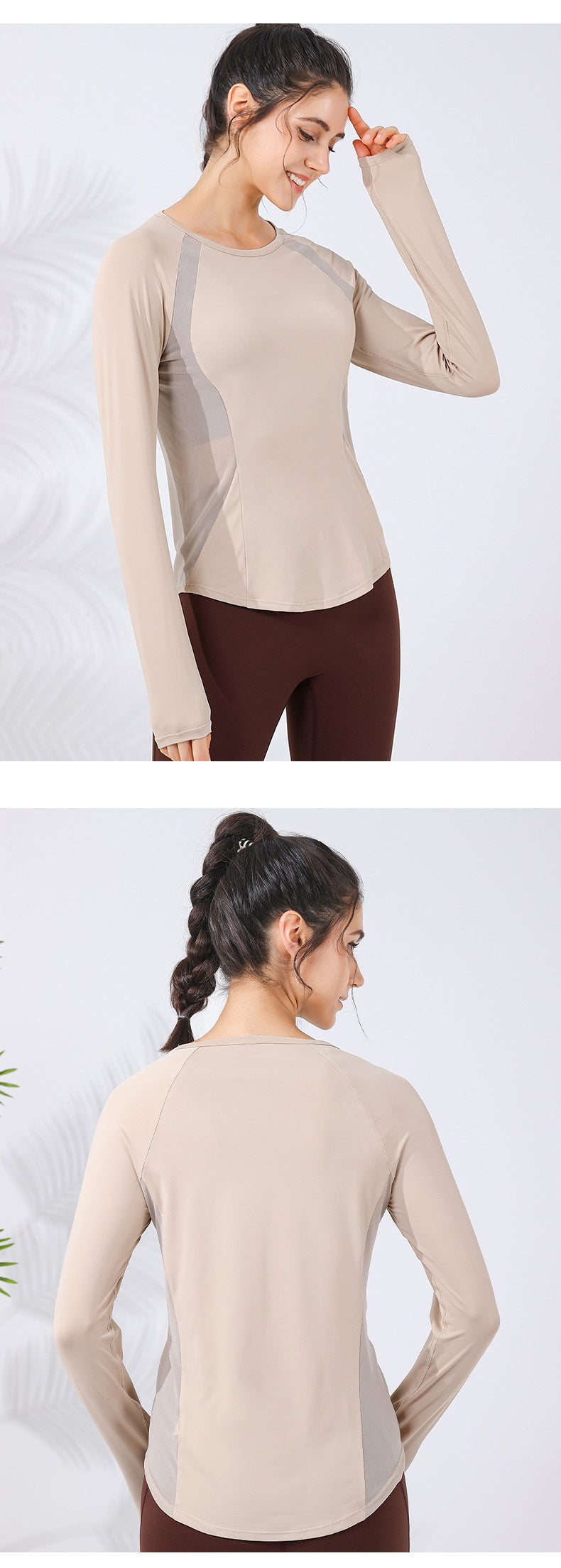 2023.09 Autumn and winter new body sculpting thin mesh stitching yoga clothing women's curved hem covering the meat all-match running fitness top