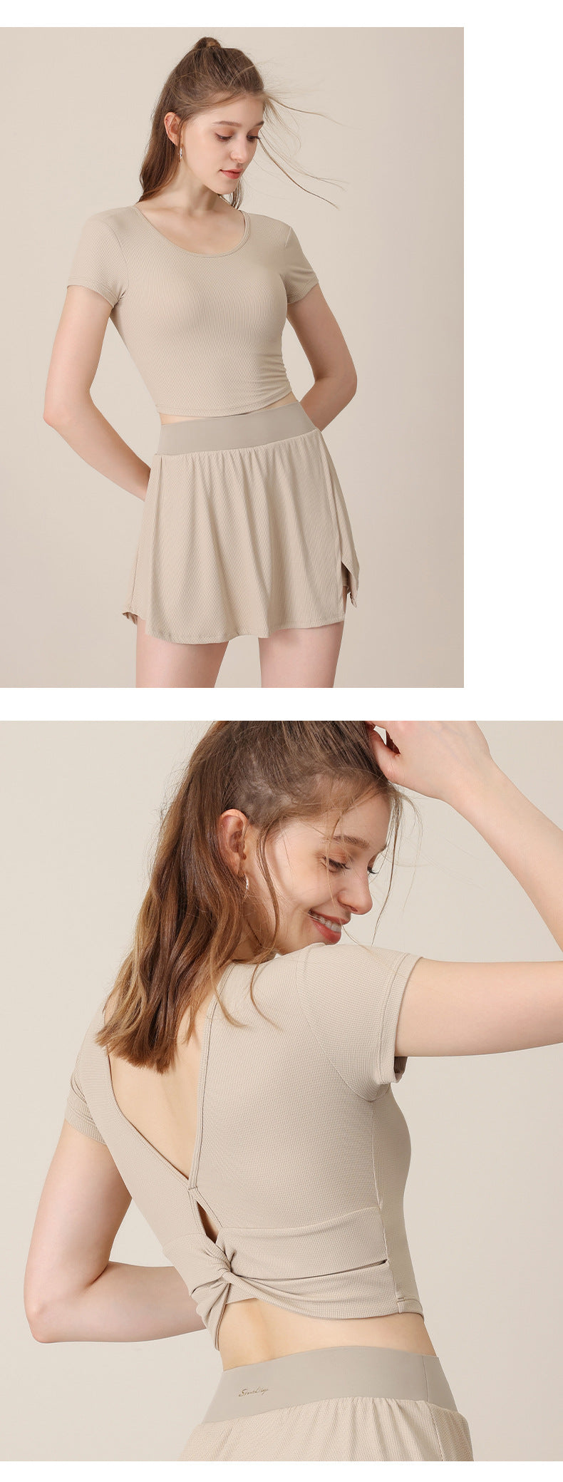 2023.08 Spring and summer new cool feeling yoga clothing tight sports top female beauty back short section with chest pad seamless fitness short sleeves