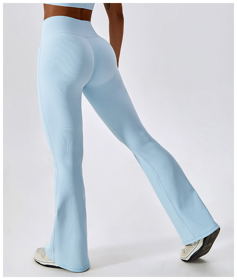 2023.09 ribbed cross high waist yoga bell-bottom pants female dance sports wide-leg pants casual hip-lifting fitness micro-bell-bottom pants 8333