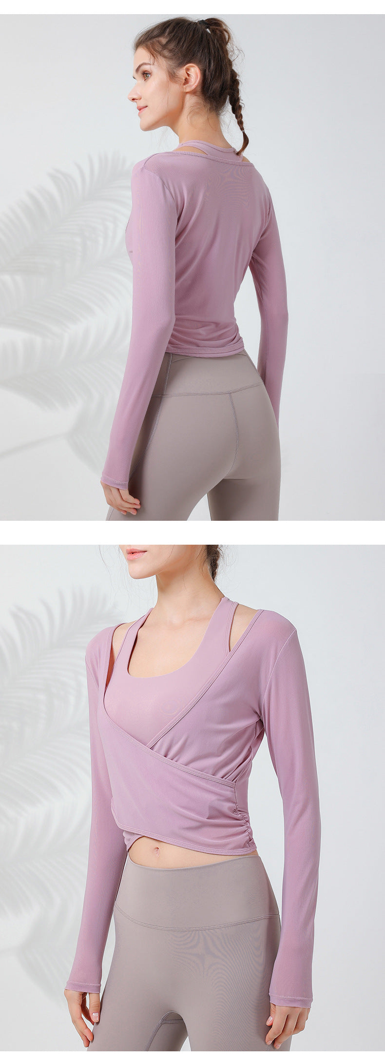 2023.09 Women Extra Large XL mesh outer wear slimming sports fitness long-sleeved Internet celebrity breathable waist T-shirt Pilates training blouse