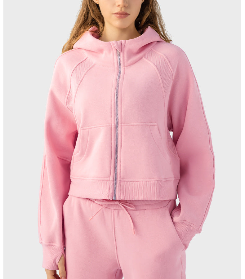 2023.09 SCA Autumn Winter warm with velvet zipper hooded sports coat loose yoga casual fashion all-in-one hoodie