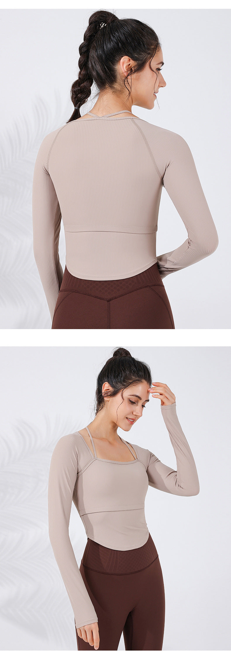 2023.09 New slimming ribbed thread shaping slimming sports T+ underwear two-in-one yoga clothing curved hem covering meat fitness clothing