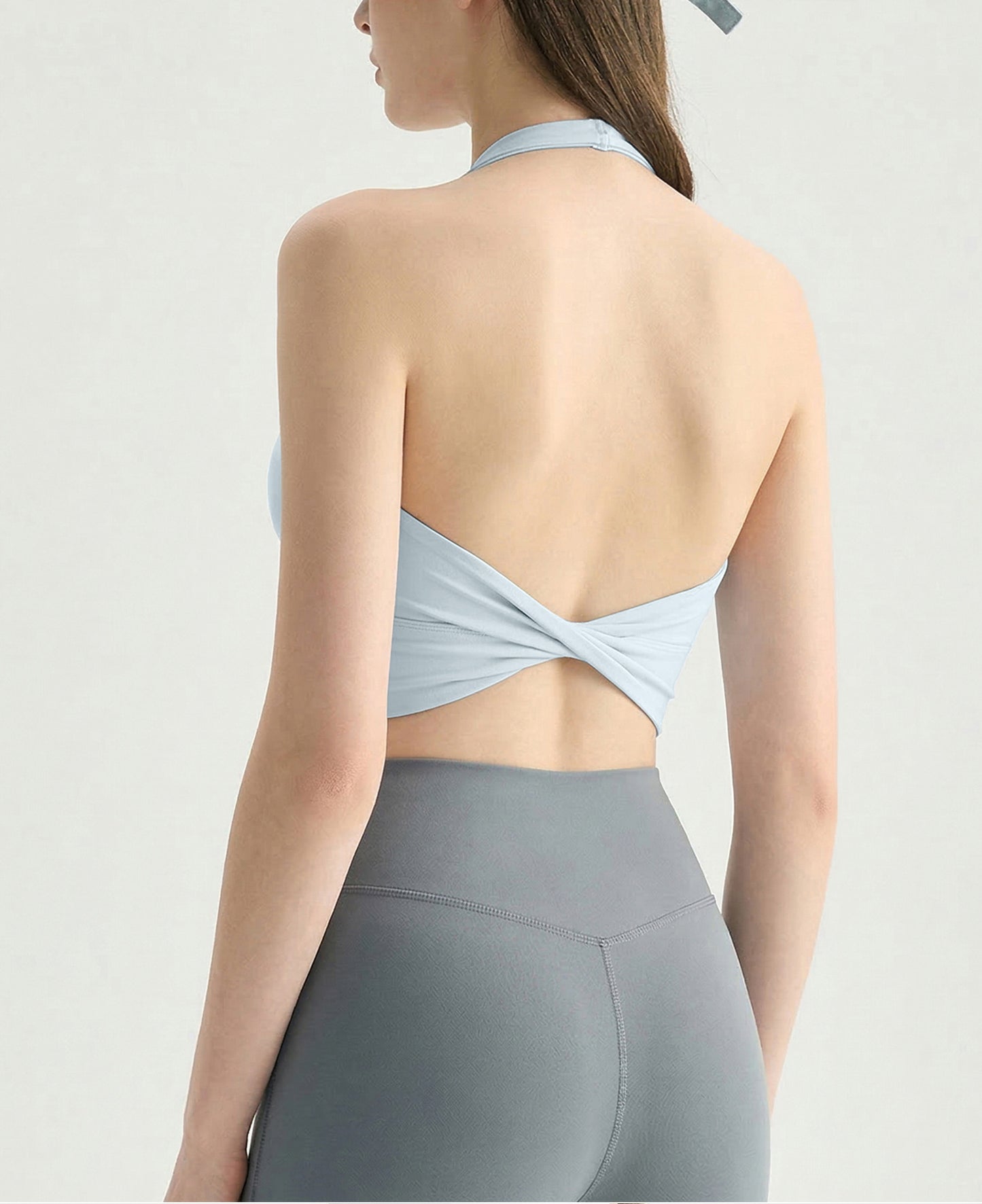 03/2026 Halter neck fitness vest yoga sports bra twisted backless fitness sports bra with fixed cups