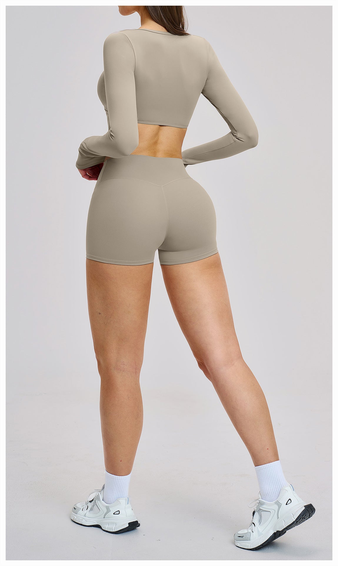03/2026 Traje de yoga de manga larga estilo europeo y americano, traje deportivo de fitness con cuello halter para correr, ropa de yoga sin espalda cepillada 4201