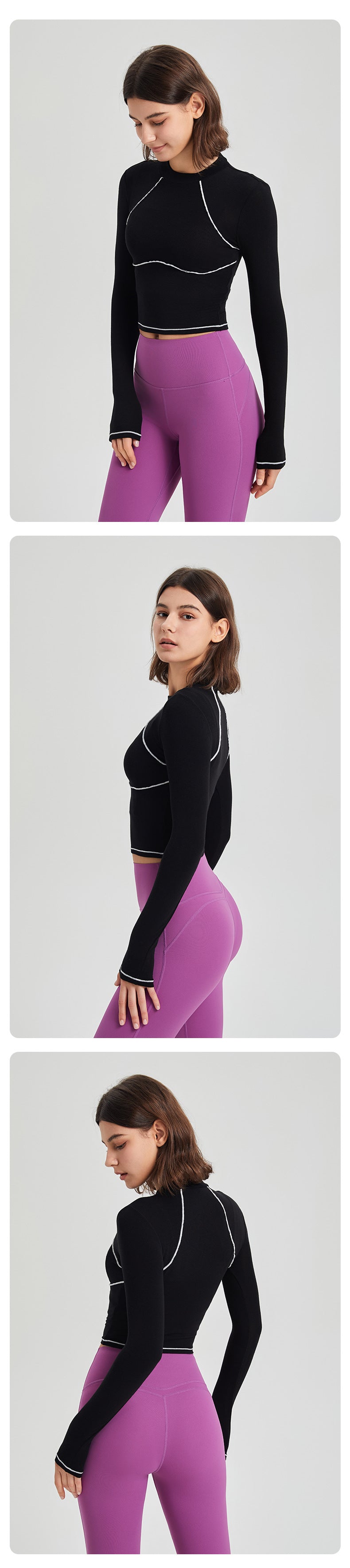 2023.08 Autumn and winter fitness clothes women's long-sleeved mousse tight-fitting training sports top women's contrast color running yoga clothes