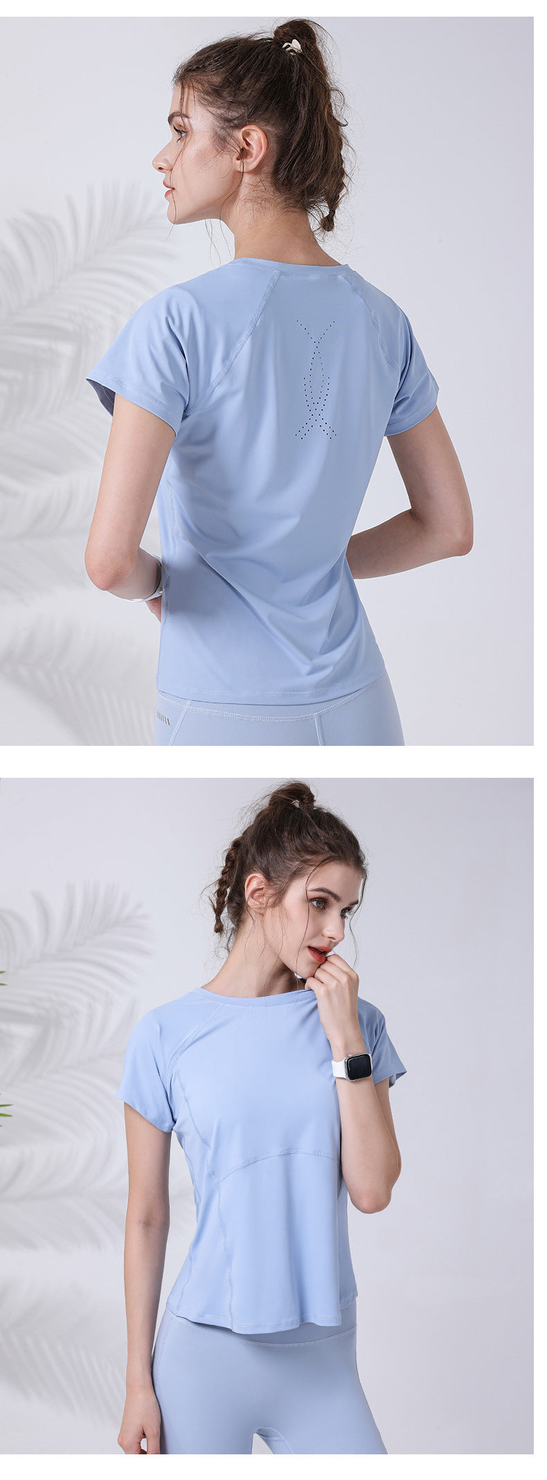 waist thin fitness clothes back laser punching heat dissipation running sports short-sleeved T-shirt women