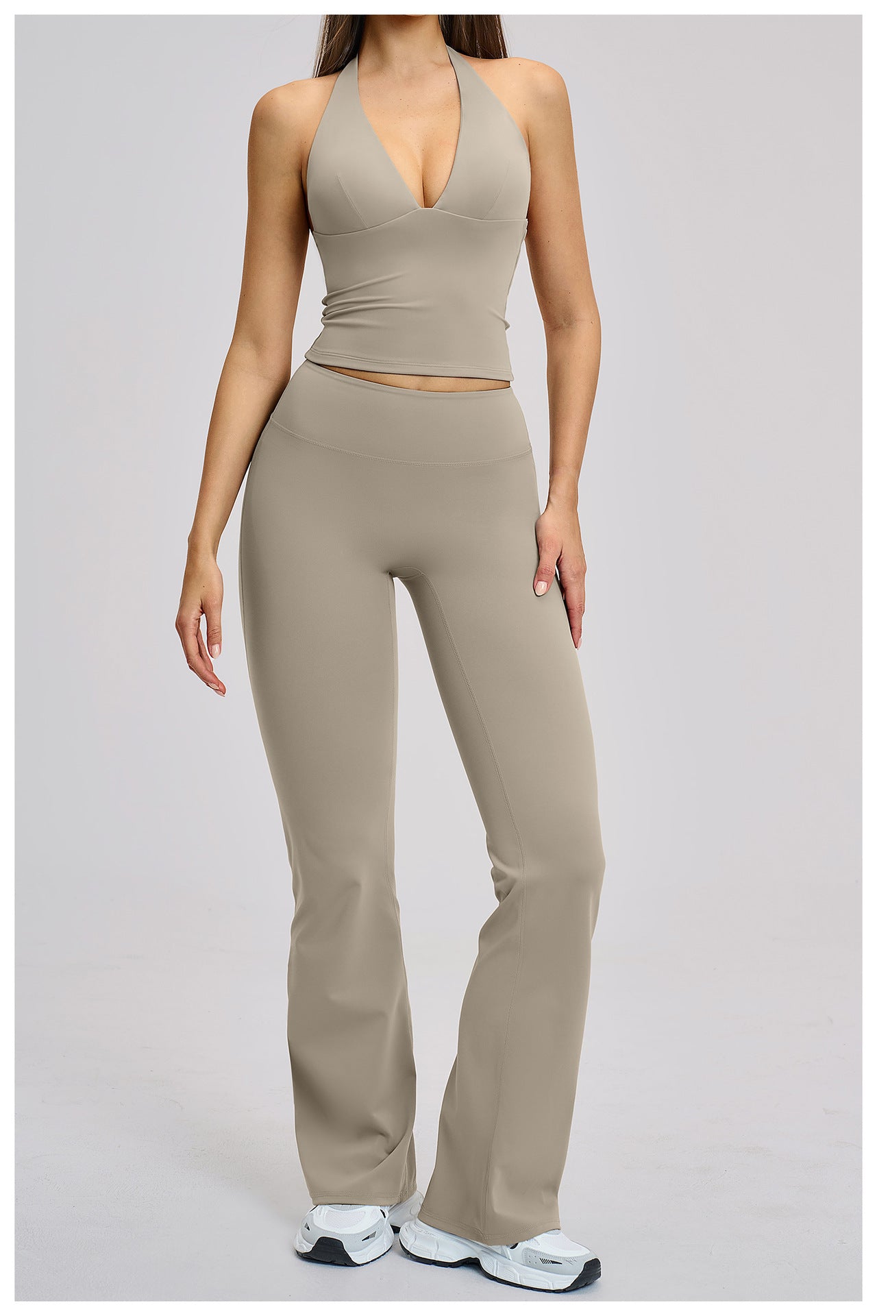03/2026 Brushed Micro-flare Yoga Set, European and American Style Sports Running Fitness Set, Halter Neck Yoga Suit 4201