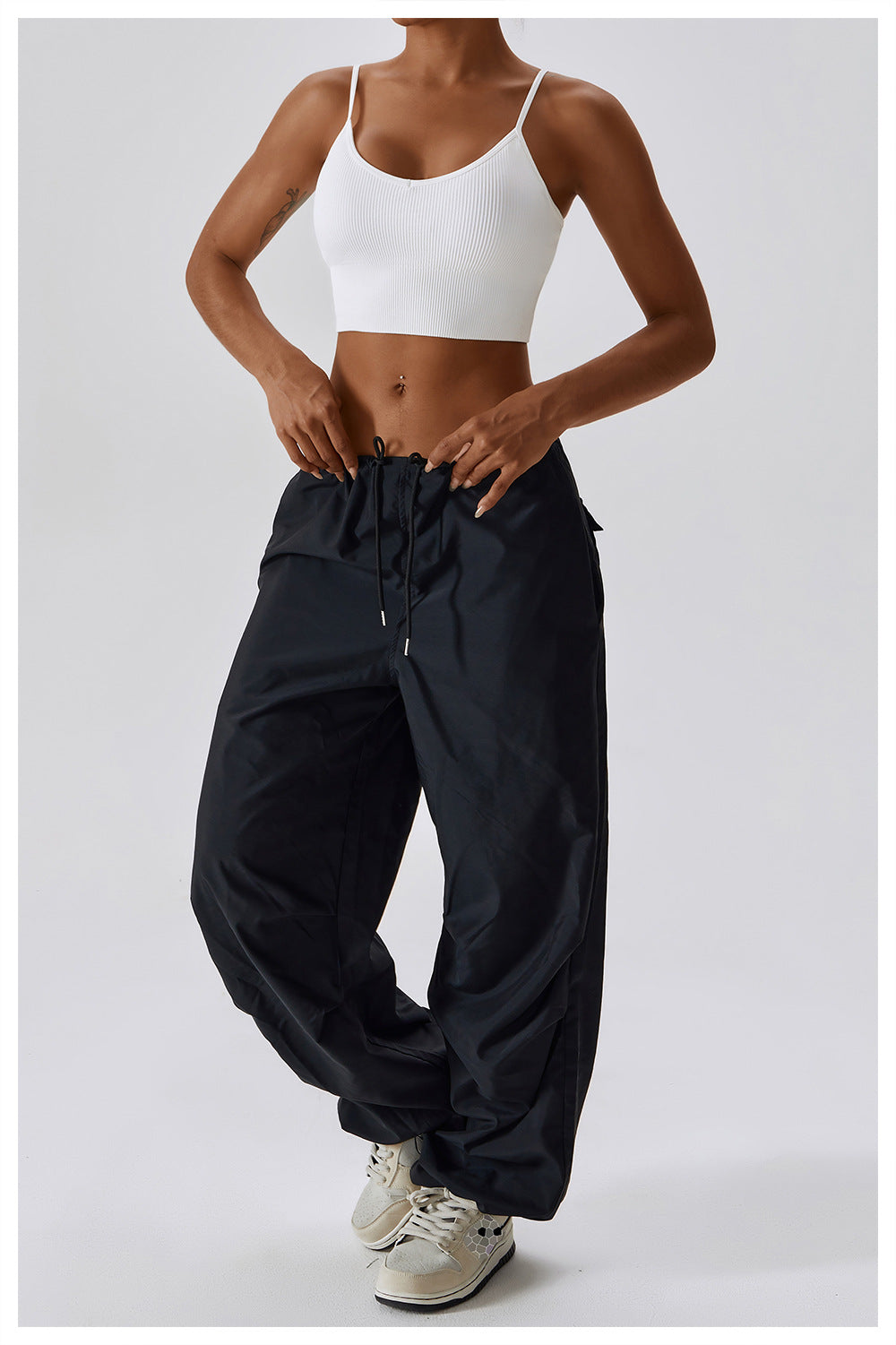 Summer high waist quick-drying sports pants women's legged pants American style loose straight casual pocket overalls women 8212