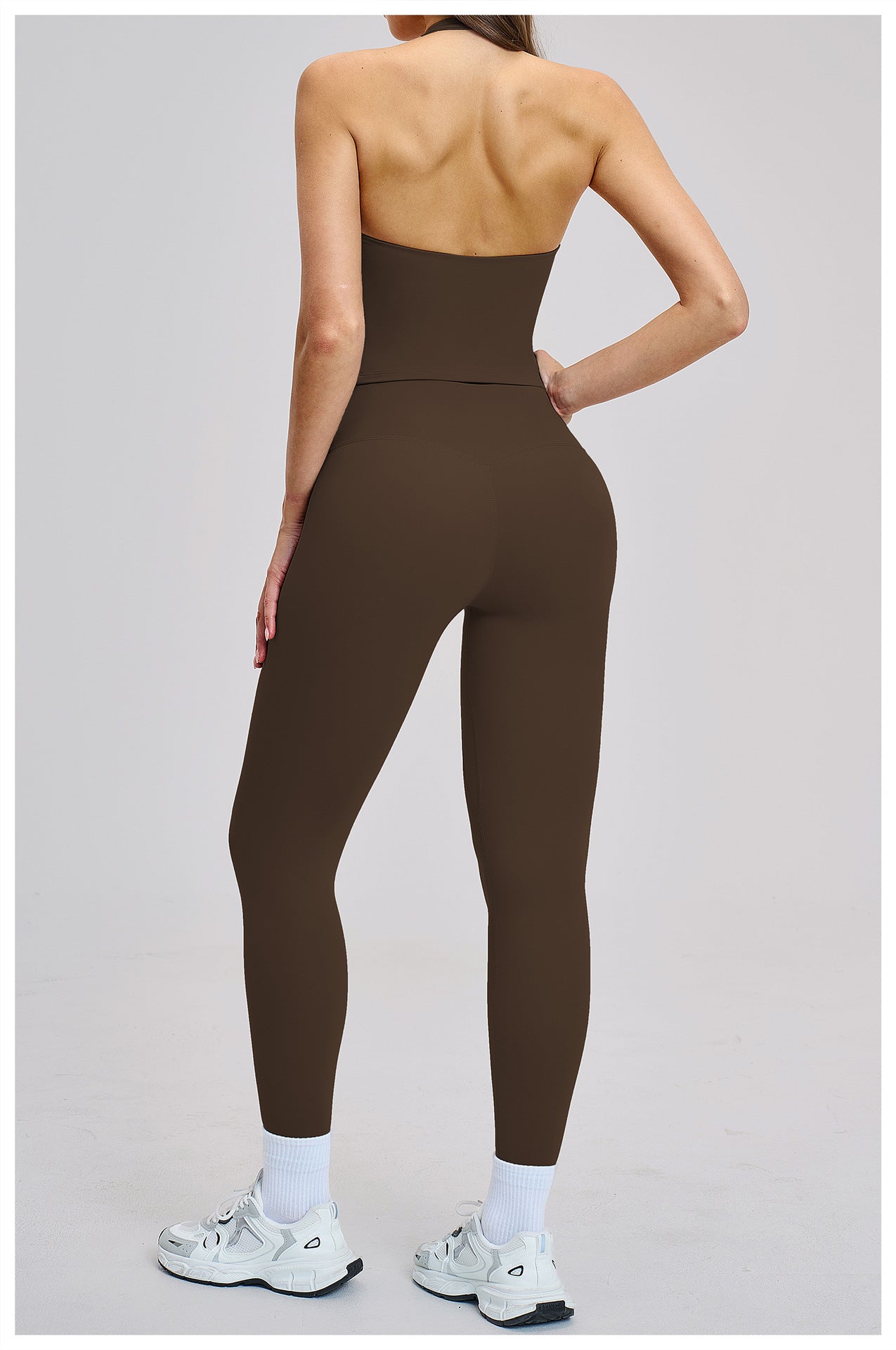 03/2026 Spring European and American style outdoor sports fitness set, brushed tight-fitting yoga wear, halter neck and beautiful back yoga set 4201