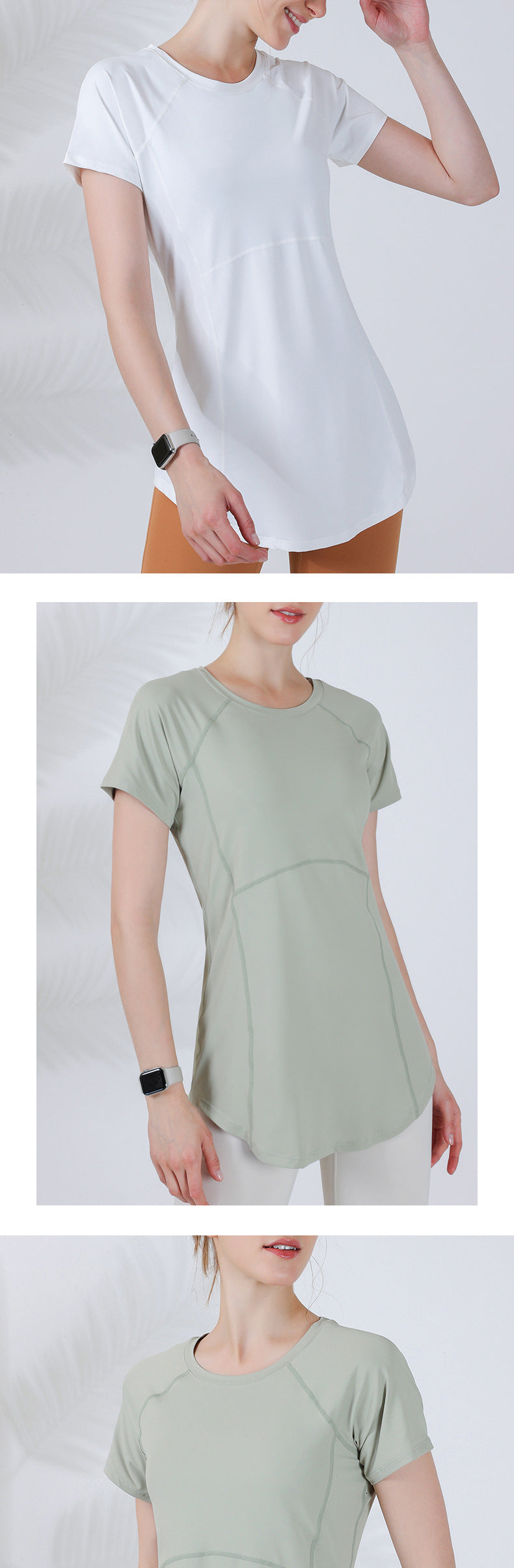 Spring and summer new long style cover the buttocks and show thin yoga clothing short-sleeved running fitness sportswear for women