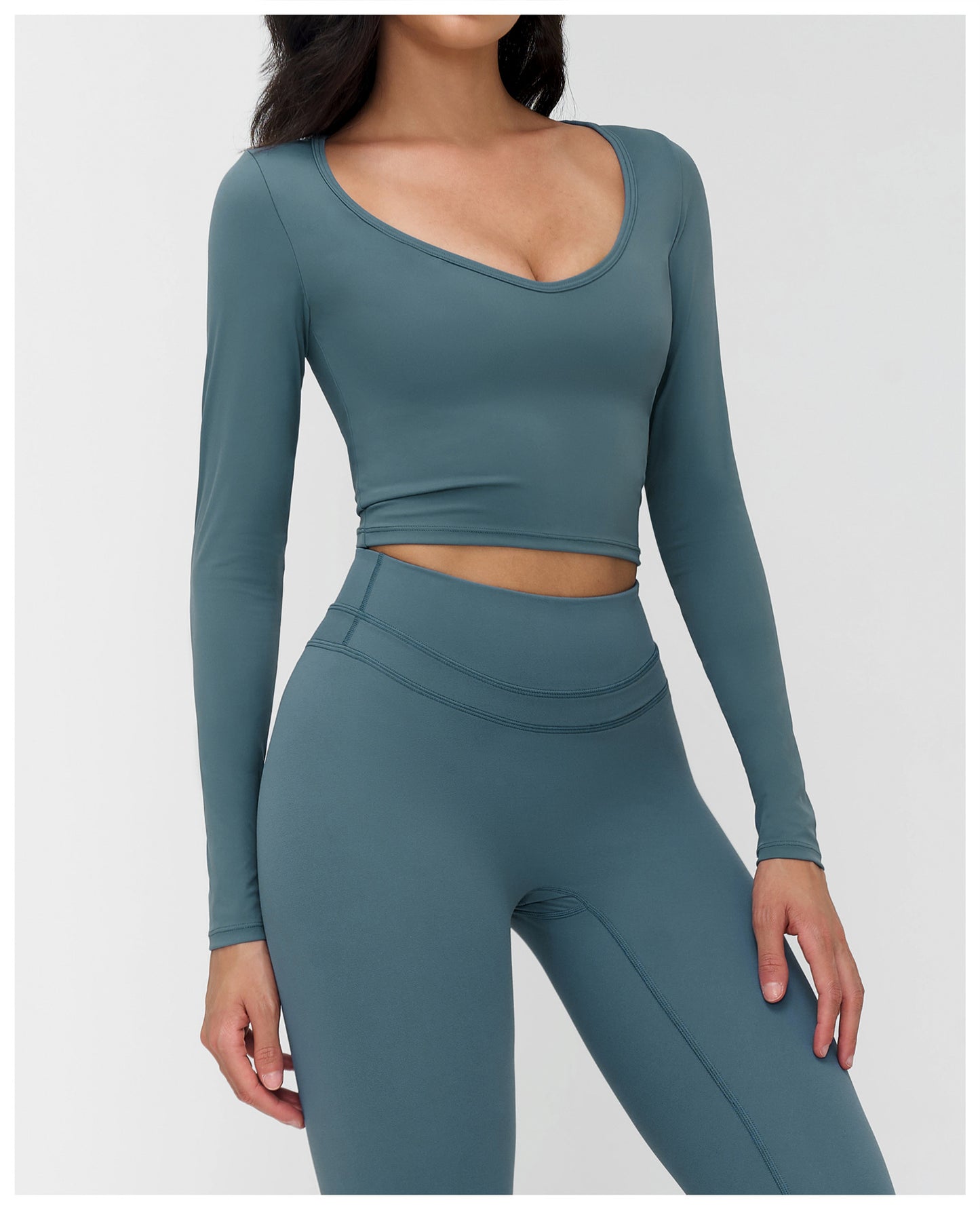 12/2025 Brushed yoga long-sleeved V-neck T-shirt, tight casual yoga wear, outdoor running and fitness sport top 3109 -