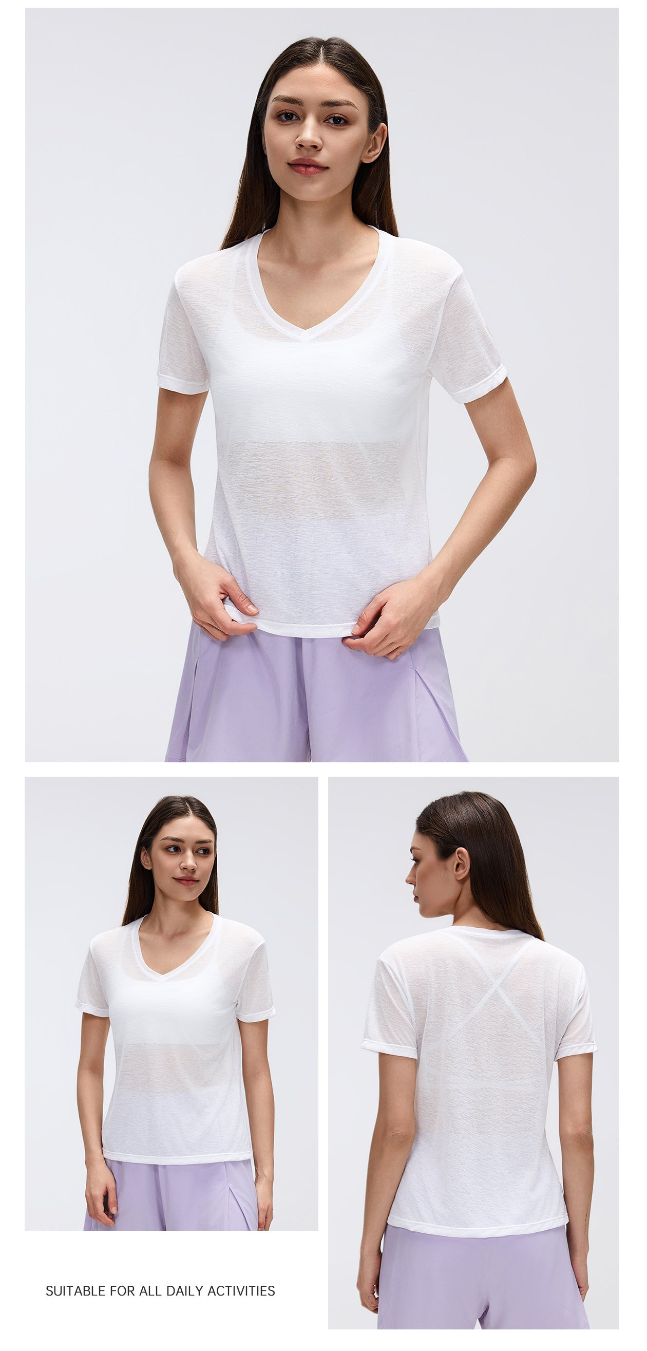 02/2026 Thin, quick-drying yoga cover-up, women's slub yarn loose-fitting breathable fitness sports short-sleeved T-shirt, summer style, D26098