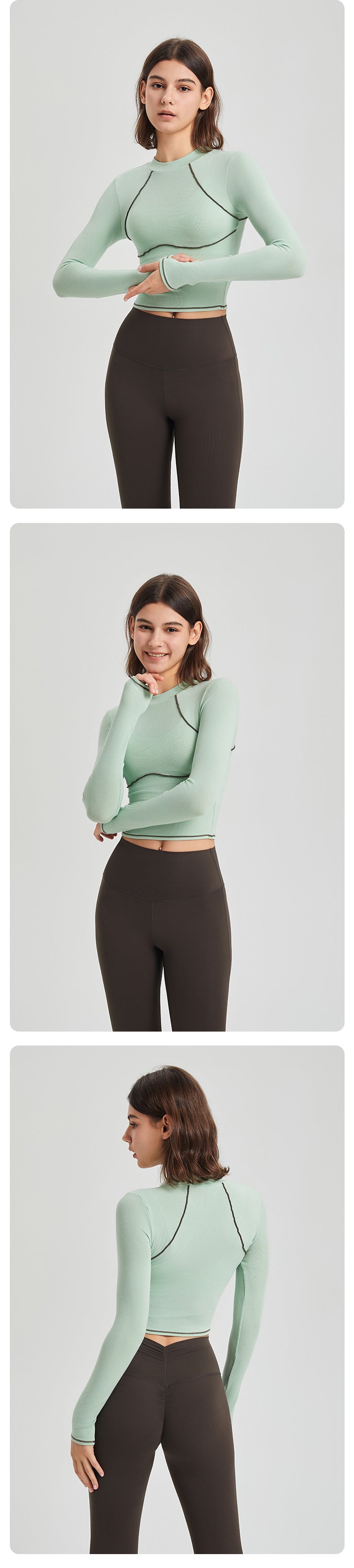 2023.08 Autumn and winter fitness clothes women's long-sleeved mousse tight-fitting training sports top women's contrast color running yoga clothes