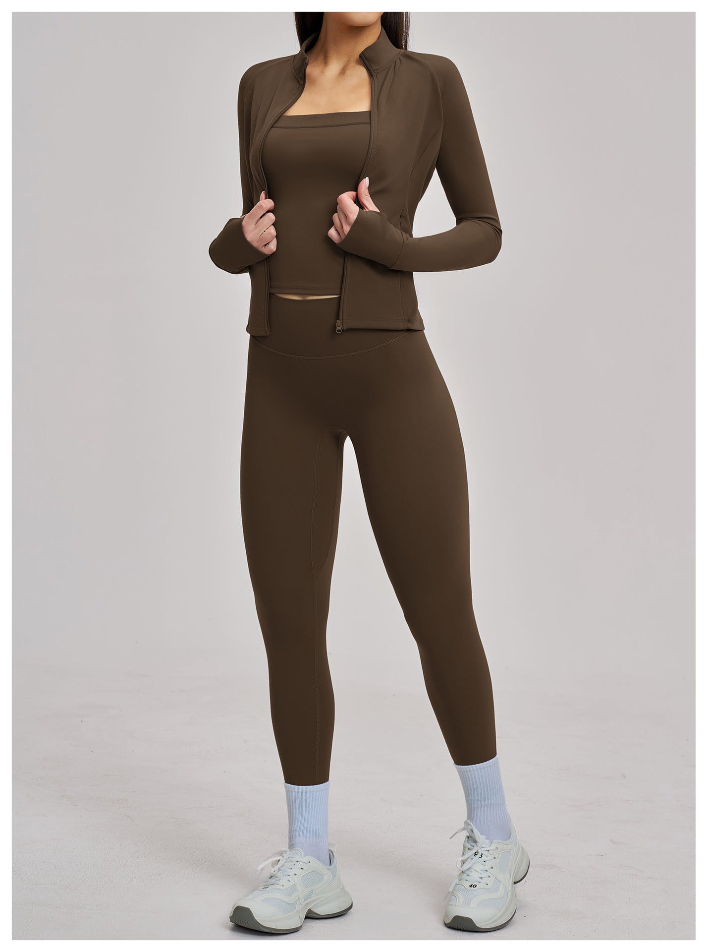 03/2026 Women's outdoor cycling and running sports three-piece set with brushed zipper, 4520