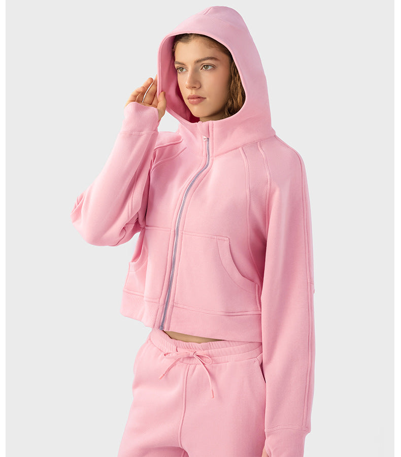 2023.09 SCA Autumn Winter warm with velvet zipper hooded sports coat loose yoga casual fashion all-in-one hoodie