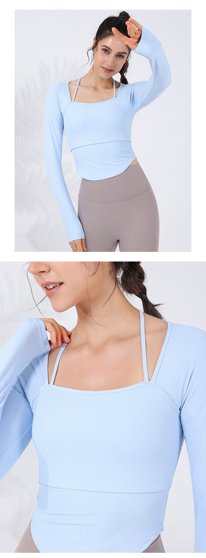 2023.09 New slimming ribbed thread shaping slimming sports T+ underwear two-in-one yoga clothing curved hem covering meat fitness clothing