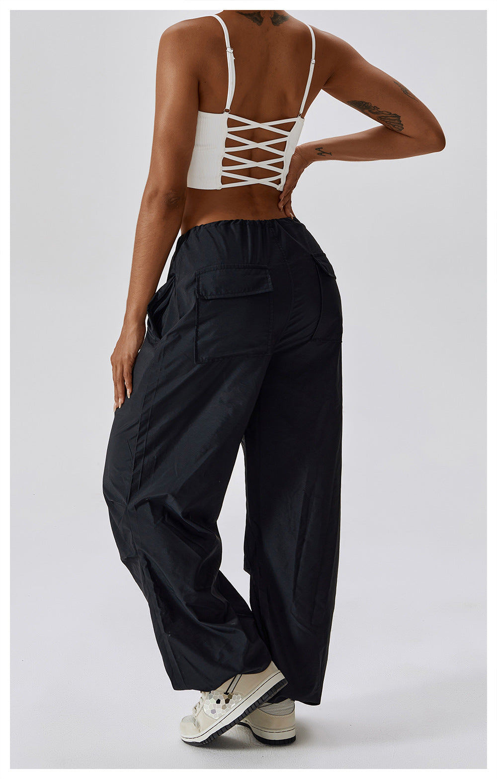 Summer high waist quick-drying sports pants women's legged pants American style loose straight casual pocket overalls women 8212