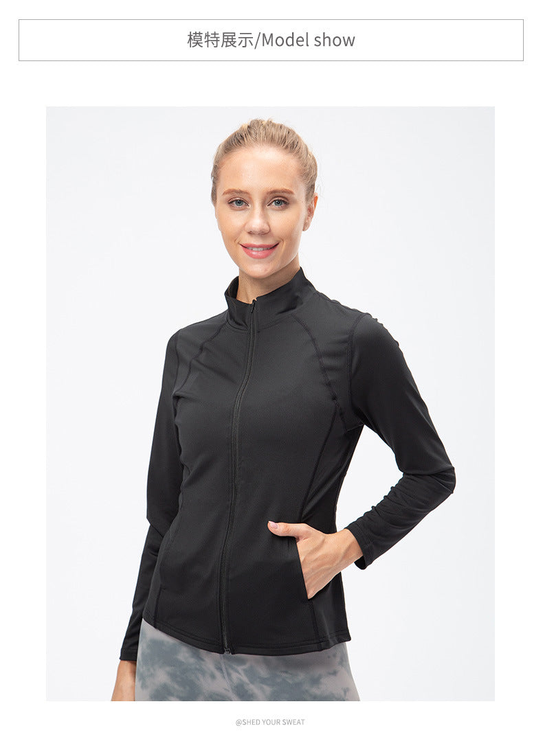 09/2025 Veste de sport à fermeture éclair et manches longues pour femme Automne/Hiver, Tenue de yoga de fitness ajustée, Haut de course élastique à séchage rapide 12613