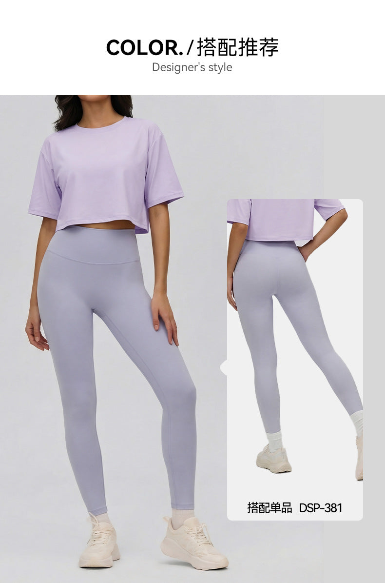 02/2026 Spring and Summer New Style Yoga Clothes - Short-Sleeved Women's Loose-Fitting Slimming and Concealing Muscle-Turning Sports T-shirts - Short Style Lightweight and Breathable Fitness Tops
