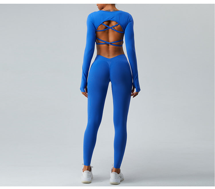 2023.09 yoga sets Autumn and winter new long sleeve yoga suit for women seamless sexy cross back peach hip lift yoga pants