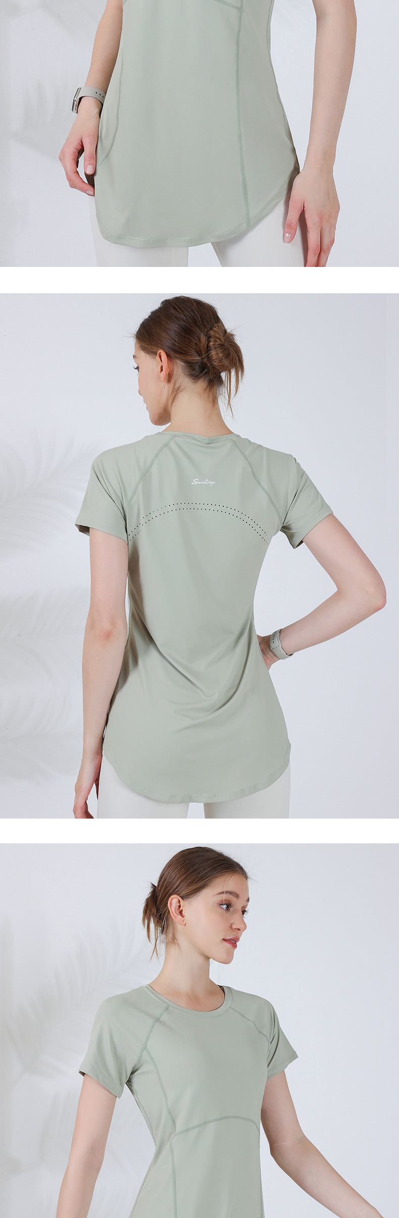 Spring and summer new long style cover the buttocks and show thin yoga clothing short-sleeved running fitness sportswear for women