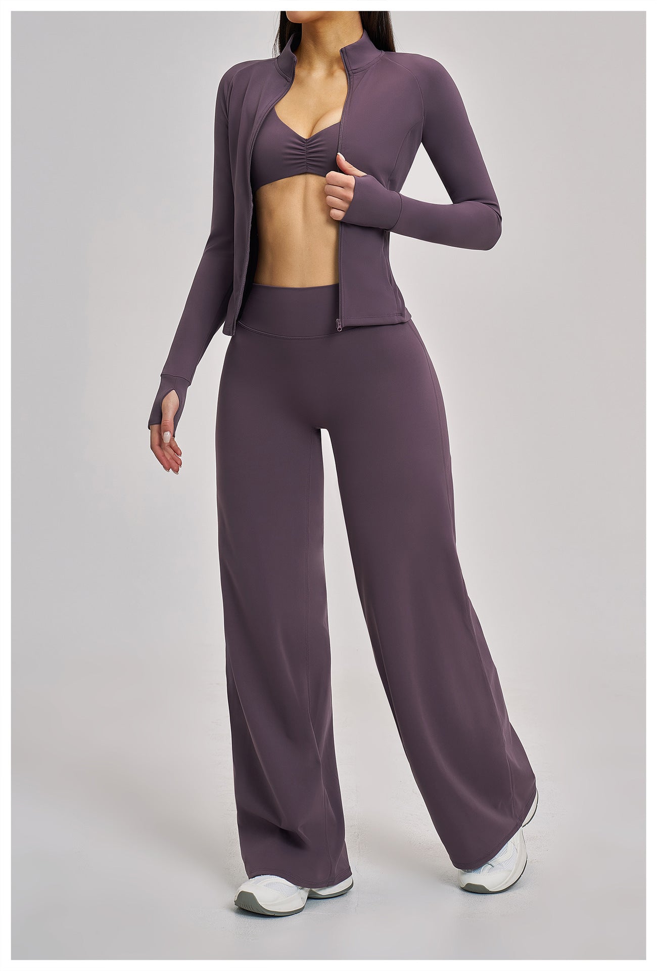03/2026 Leisure sports outfit with zipper fitness set for women, outdoor running, cycling sports three-piece set, 4510