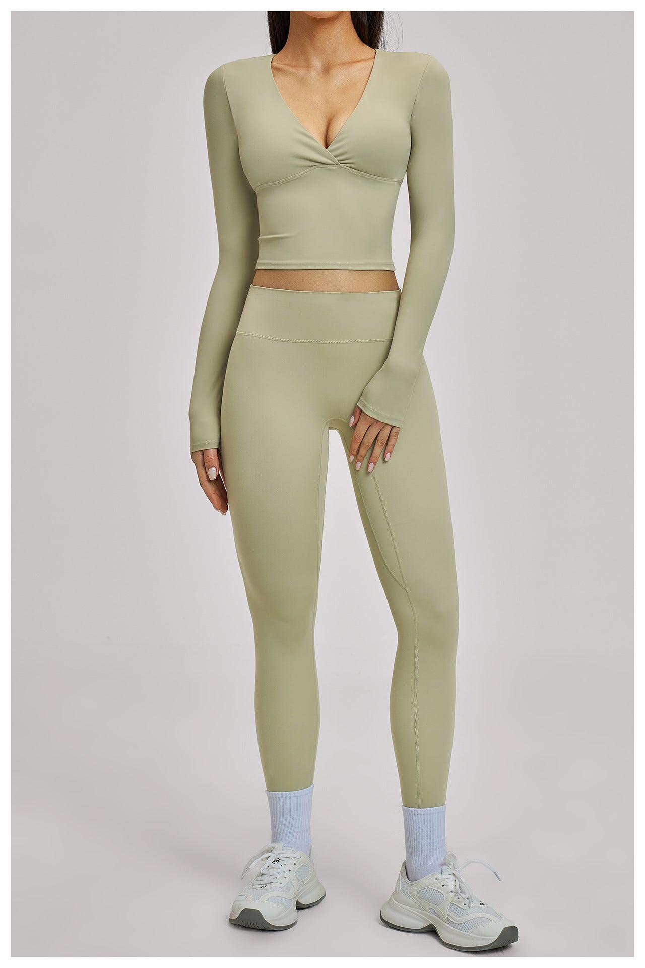 03/2026 European and American style brushed long-sleeved yoga set, sports running fitness set, versatile casual yoga wear 4520