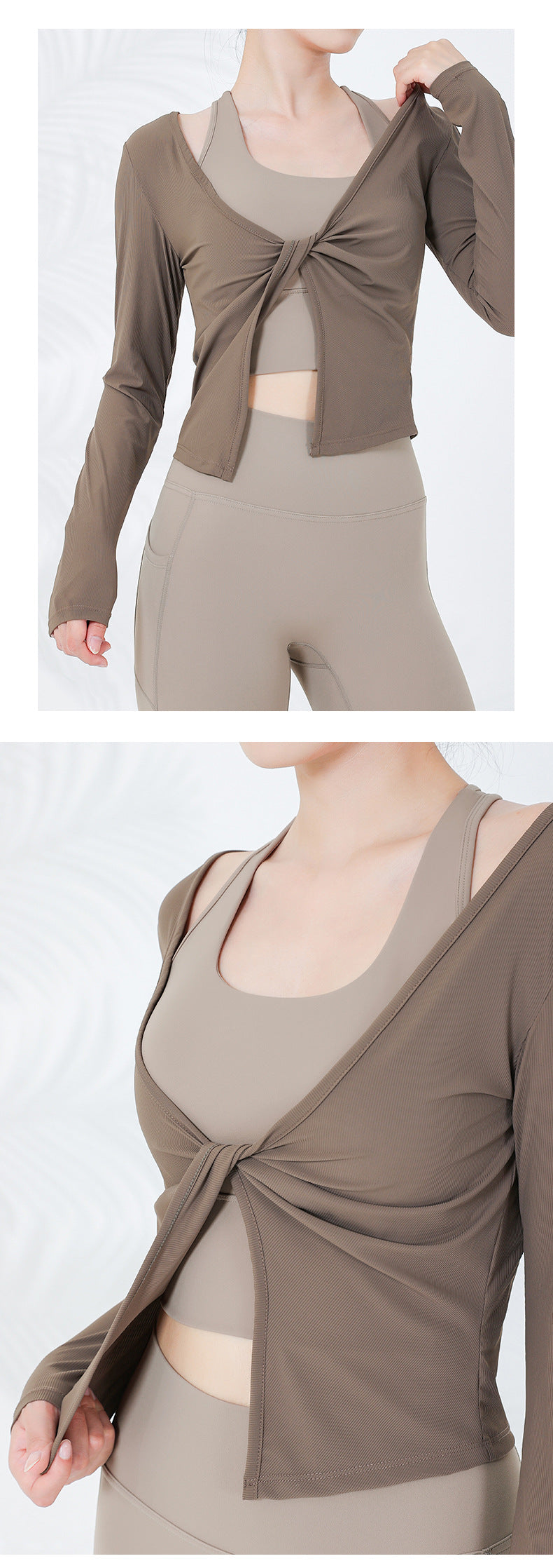 2023.08 New autumn and winter yoga long-sleeved women's V-neck kink easy to put on and take off sports jacket Baita slimming bodybuilding top