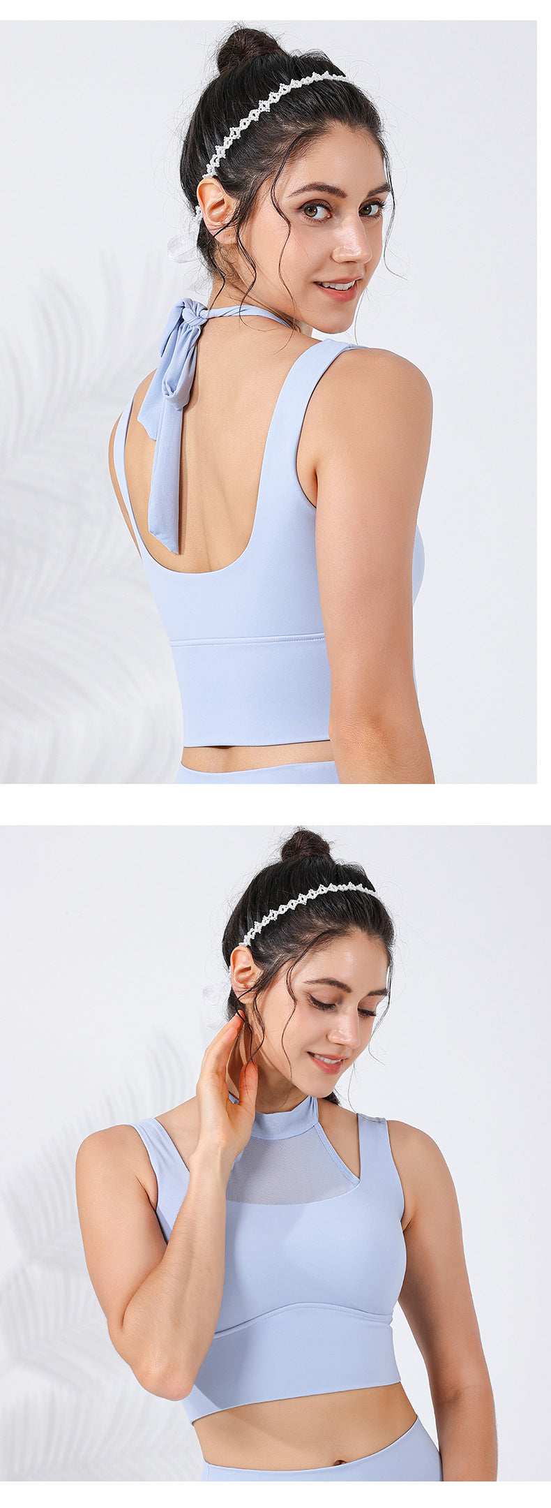 2023.09 New anti-light mesh neck-tie U-shaped beautiful back sports bra with widened sides to cover the side breasts running sports bra