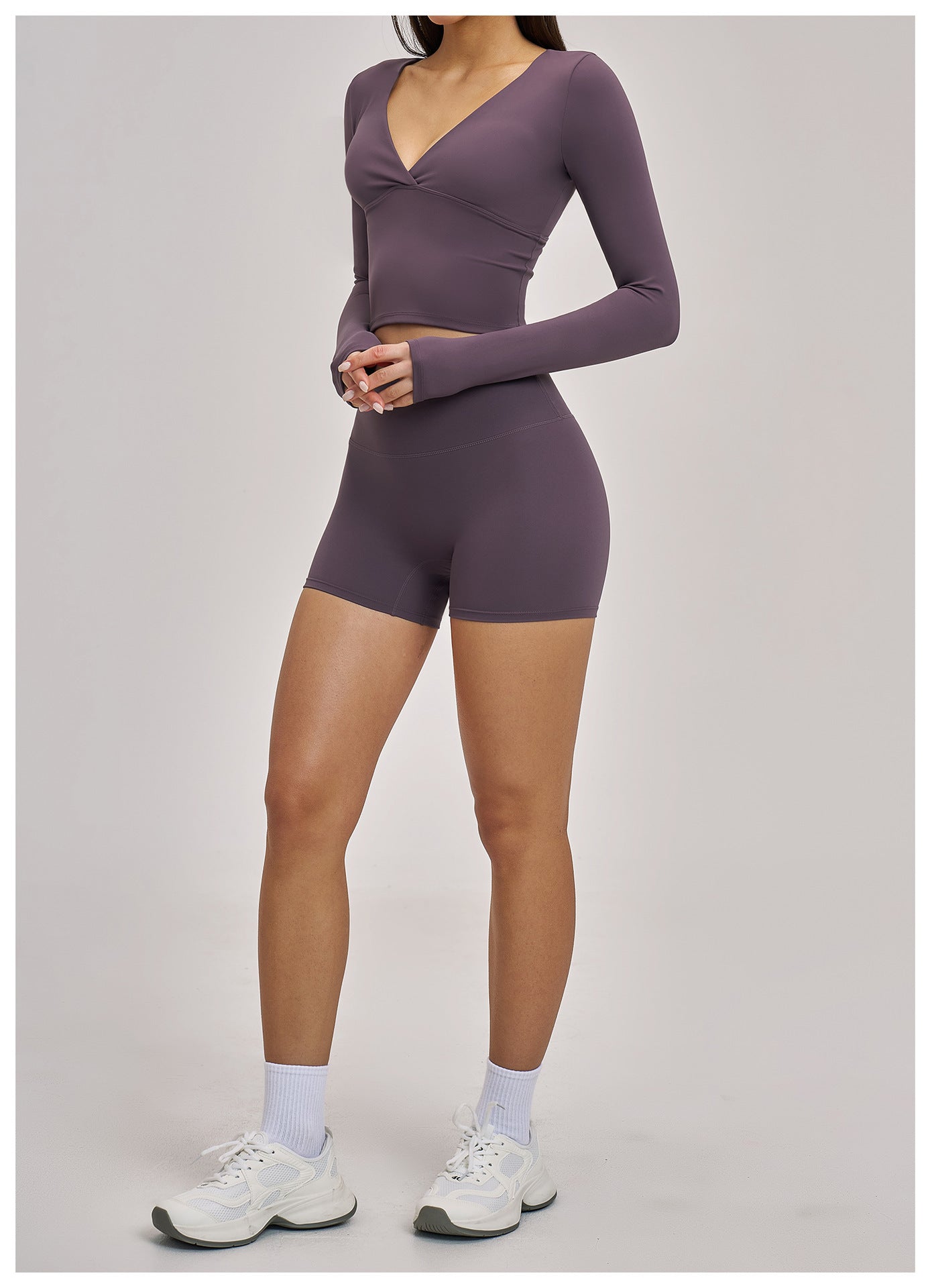03/2026 European and American style long-sleeved yoga suit, sports running halter neck fitness suit, brushed backless yoga wear 4520